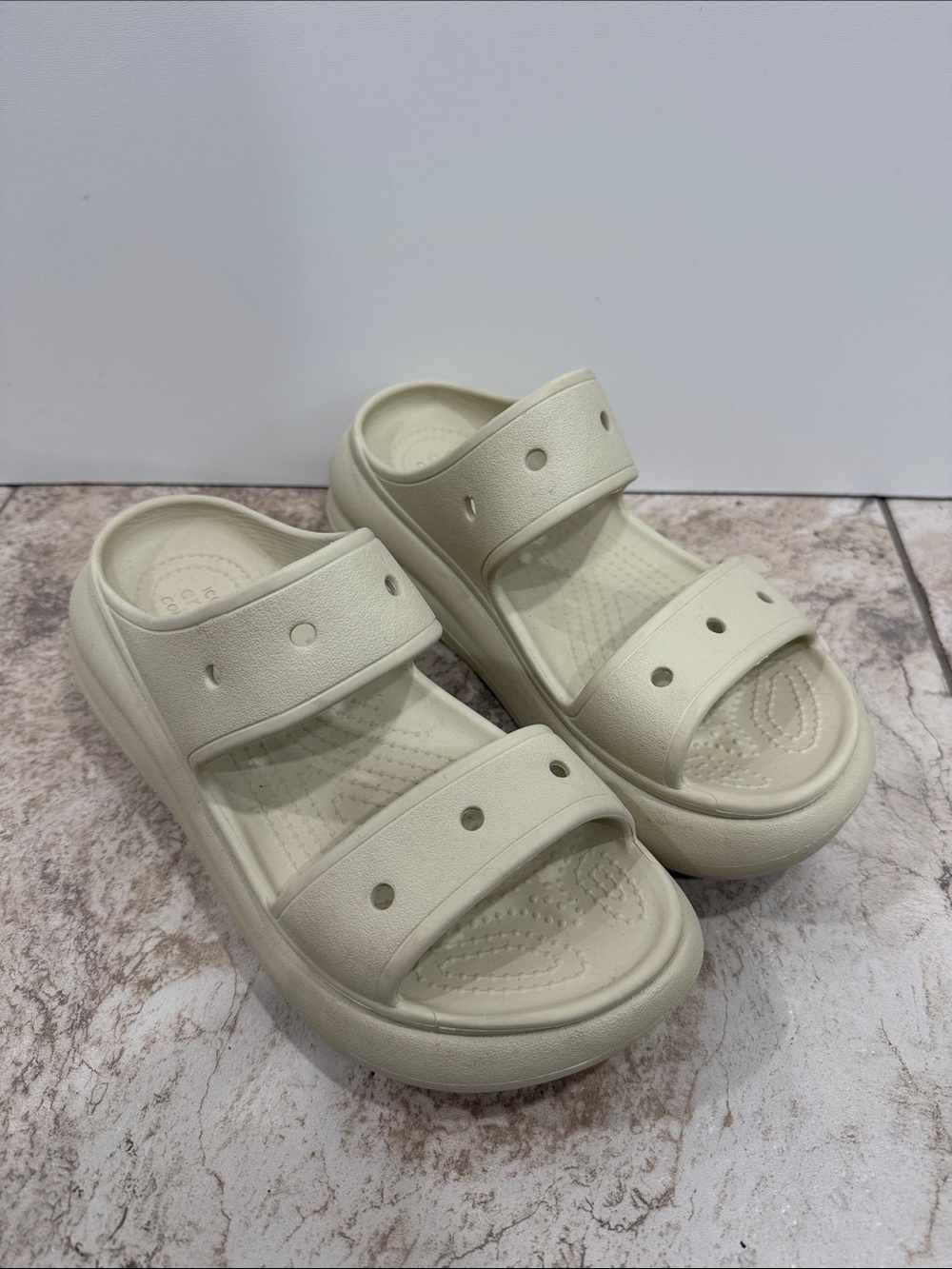 CROCS Cream Dual-Strap Slide Sandals - Picture 3 of 7